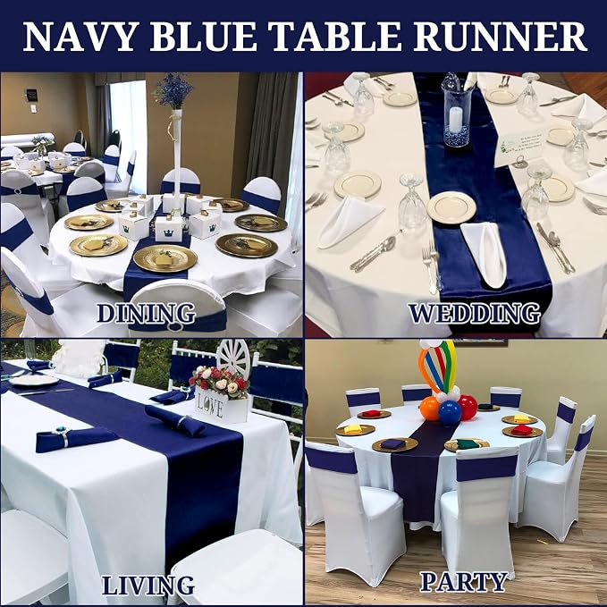15 Pack Satin Navy Blue Table Runners 12 x 108 Inch Long Table Runners for Rectangle Round Tables,Smooth Satin Table Runner for Wedding,Birthday Party Banquets Graduation Engagements Decoration
