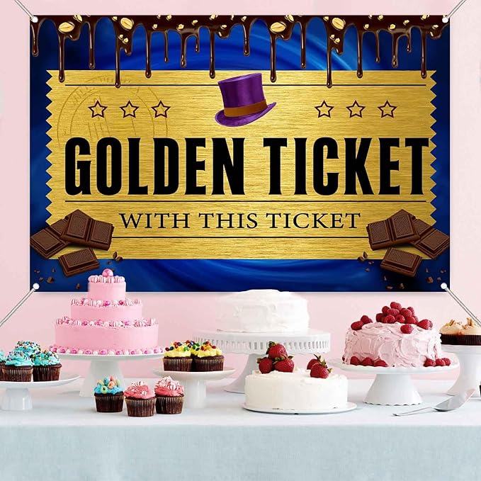 6x4FT Golden Ticket Photography Backdrop with Factory Backdrops Candy Photo Background Chocolate Factory Backdrop for Boy Girl Birthday Party Newborn Decoration Photo Booth TAYHBDJ105