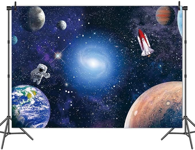 7x5 FT Space Astronaut Photo Backdrop Cosmic Galaxy Stars Newborn Gift Photography Background Children Birthday Party Cake Table Decorative Banner