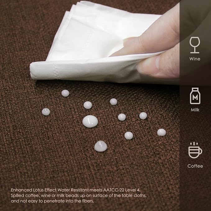 BALCONY & FALCON Round Tablecloth Washable Wrinkle Resistant and Water Proof Table Cloth Decorative Linen Fabric Tablecloths for Dining Parties Kitchen Wedding and Outdoor Use(Brown, 107" Round)