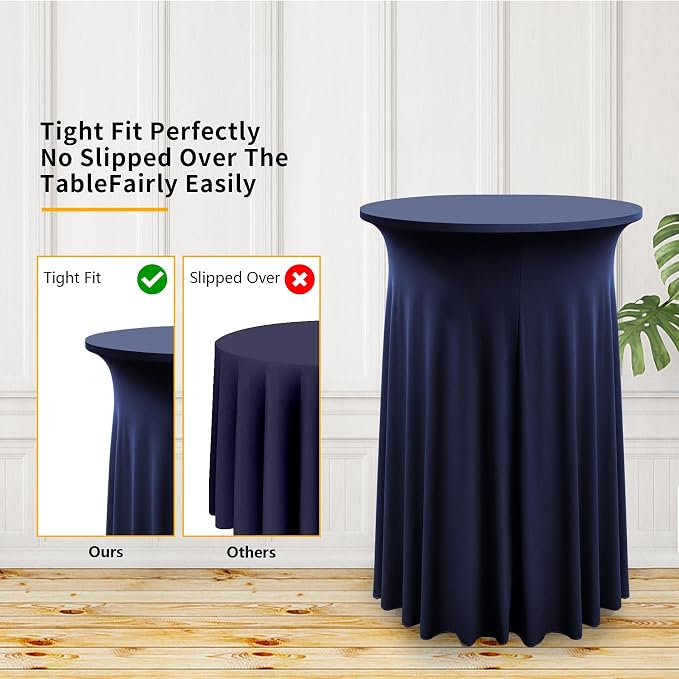 2 Pack Navy Blue Round High Top Cocktail Table Cloth 36inch×43inch Wrinkle Free Stretch Spandex Cocktail Tablecloths Table Covers for Cocktail Party Wedding Banquet Birthday Graduation