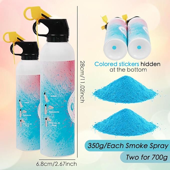 Gender Reveal Giant Size Fire Extinguisher 2 Packs Large 100% Biodegragable Blue Smoke Spray Color Powder Smoke Bomb | Blasts 10+ Feet 700g| Baby Gender Reveal Party Decorations & Ideas