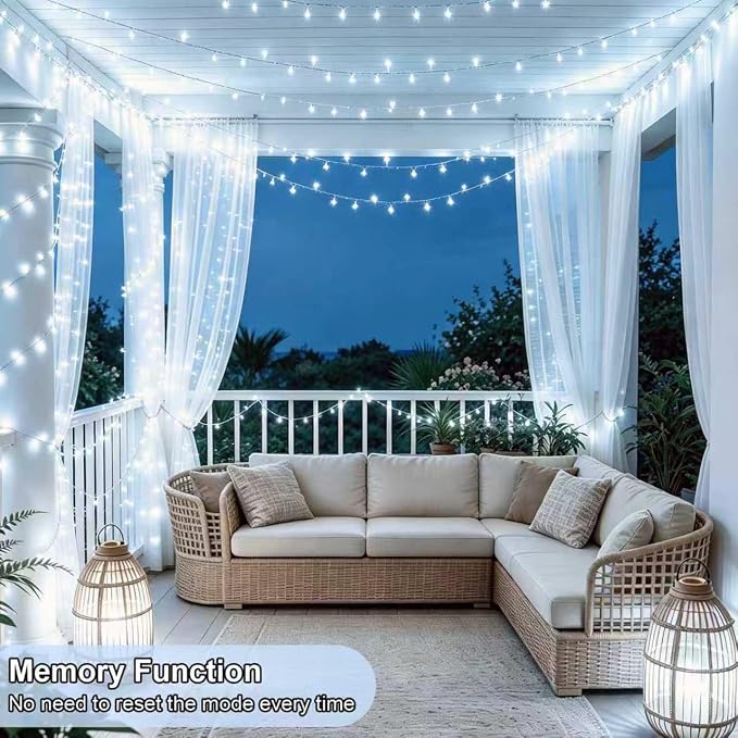 QITONG 2 Pack Battery Operated String Lights, Each 33ft 100 LED White Christmas Lights Outdoor Waterproof, 8 Modes Clear Wire Twinkle Fairy Lights Indoor with Remote