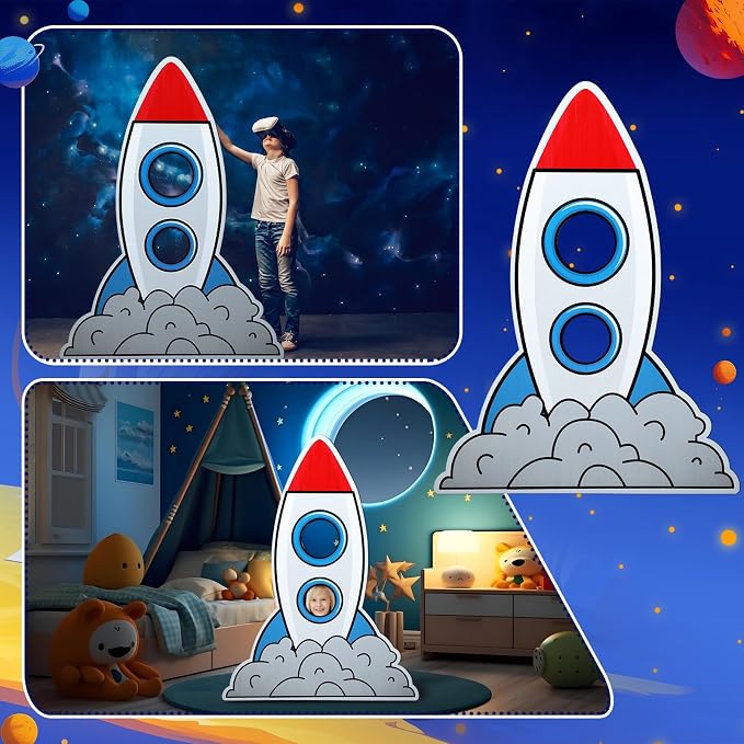 Amyhill 5 Feet Rocket Space Ship Cardboard Cutout Stand Ups Rocket Spaceship Backdrop Photo Props Standup for Classroom Vacation Bible School Space Theme Party Science Fairs Supplies