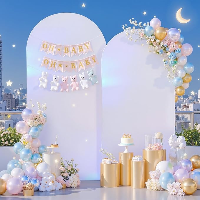 Silver White Arch Covers 7.2 and 6ft Sequin Sparkly Birthday Party Arch Backdrop Covers Set of 2 Spandex Shimmer Balloon Arch Stand Cover for Wedding Bridal Shower Baby Shower Photo Arches Background