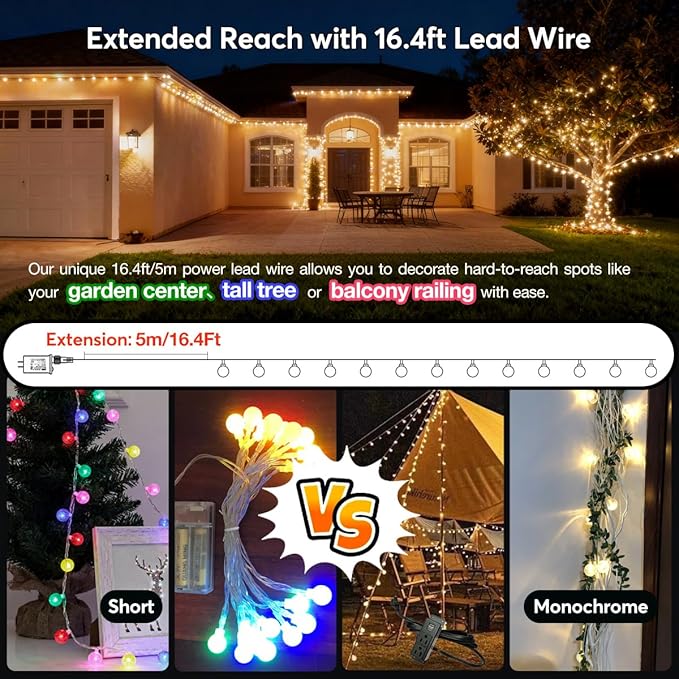 RaThun Globe String Lights Plug in 116 Ft. 200 LED 8 Modes with Remote,Waterproof Fairy String Lights for Indoor Outdoor Bedroom Party Wedding Garden Christmas Tree Decor,Warm White