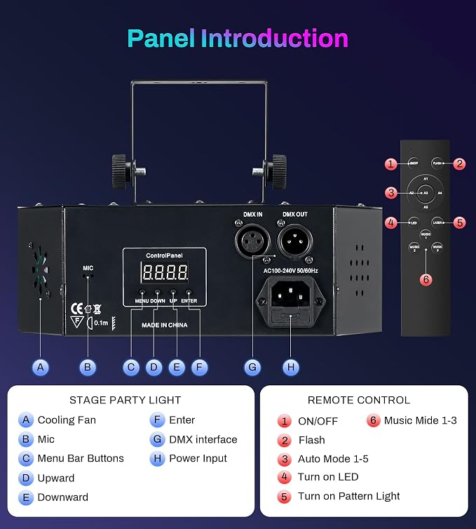 Disco Party Lights Laser DJ Light with Sound Activated Support DMX512 Stage DJ Party Disco Lighting with Remote Control for Xmas Club Parties Birthday Christmas Wedding