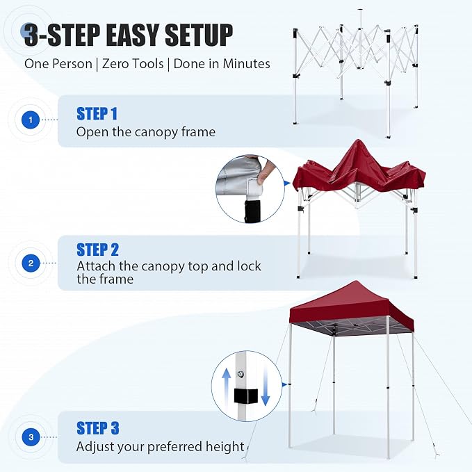 EAGLE PEAK 5x5 Pop Up Canopy Tent Instant Outdoor Canopy Easy Set-up Straight Leg Folding Shelter, Burgundy