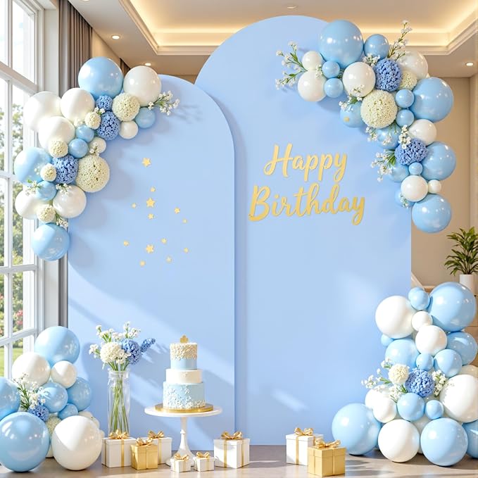 Blue and White Arch Cover Set of 2 Spandex 7.2 and 6ft Arch Backdrop Cover Wedding Arch Stand Covers for Baby Shower Boy Birthday Party Bridal Shower Banquet Photo Background Decorations