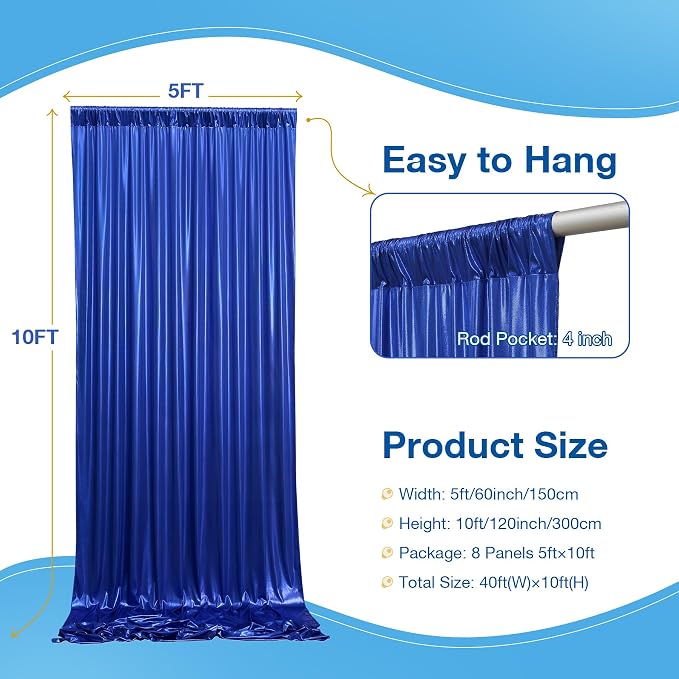 40x10 Wrinkle Free Royal Blue Sequin Backdrop Curtain for Parties-Thick Not Fall-Off Glitter Backdrop Drapes-8 Panels 5x10ft Shimmer Photo Back Drop Cloth for Wedding Birthday Photography Background
