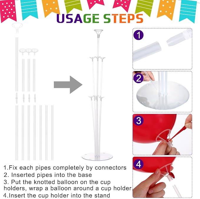 VioraWhite 8 Set Balloon Stands Kits, Sticks Holder with Base and Balloon for Table Centerpieces Party Decoration for Birthday Baby Shower Fiesta Carnival Wedding Graduation Party(Colorful)