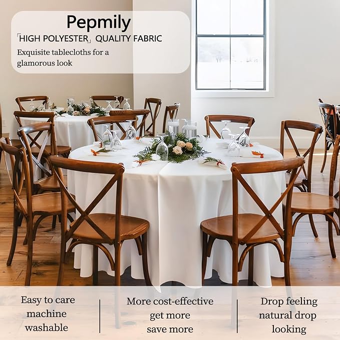 8 Pack White Round Tablecloth 90 Inch Round Table Cloth, Wrinkle Resistant and Washable Tablecloth Polyester Fabric Table Cloth Round Cover for Dining Wedding Banquet Party