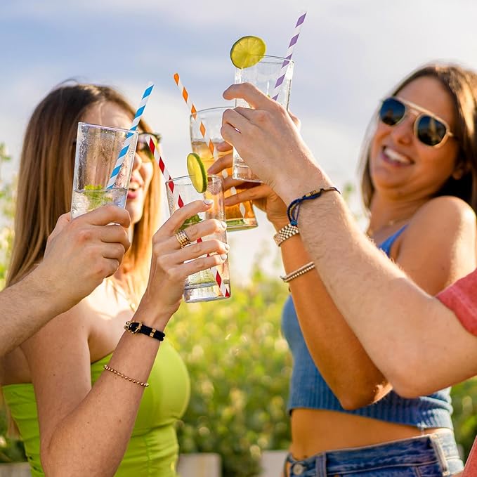 200Pcs Biodegradable Straws, 10 Colors Striped Paper Straws, Disposable Drinking Straws for Cocktail, Coffee, Lemonade