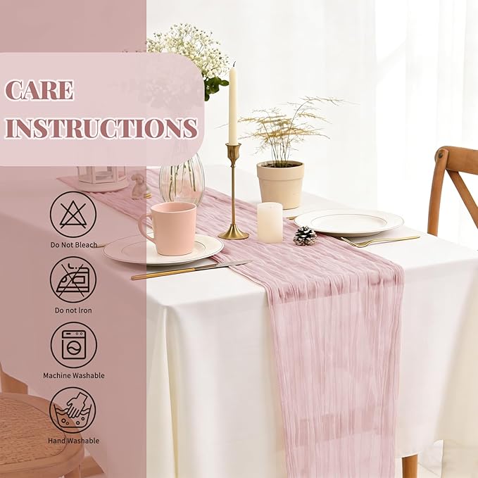 24 Pack Dusty Pink Cheesecloth Table Runner,Table Runner Long Romantic Semi Sheer Rustic Boho Gauze Table Runners for Wedding Bridal Shower Birthday Party Decorations(17.7×108 Inch)