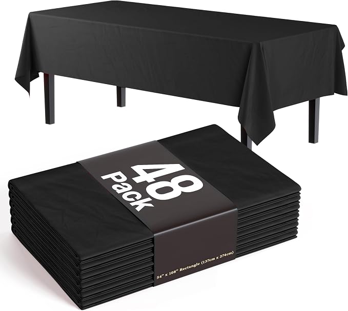 Exquisite Black Tablecloths for Rectangle Tables 48 Pack Plastic Table Cloth Disposable 54" X 108" Black Table Cloths Rectangle Tablecloth Plastic Tablecloths Rectangular Party Supplies