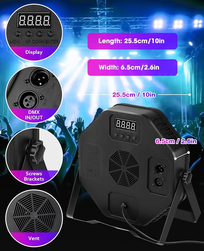 84LEDs Stage Lights 2 Pack 150W RGB Par Light Corded Party Uplights with Sound Activated and DMX Control for DJ, Disco, Wedding, Club, Bars, Birthday Party, Festivals Stage Lighting