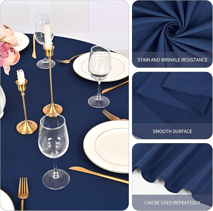 Pesonlook 8 Pack 90 Inch Navy Blue Round Table Cloths, Premium Polyester Round Tablecloth Wrinkle Resistant Washable Table Cover for Wedding, Party, Dining,Banquet,Buffet