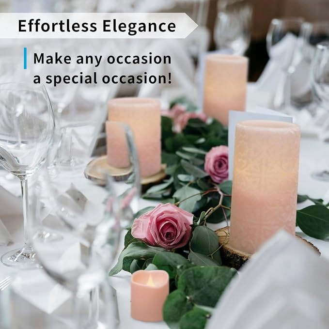 FURORA LIGHTING Pink Rome Flameless Candles - Real Wax, Adjustable Brightness, Remote & Timer - 4 Pillars (3x4, 3x6) and 4 Votives, 8-Pack, Battery Operated