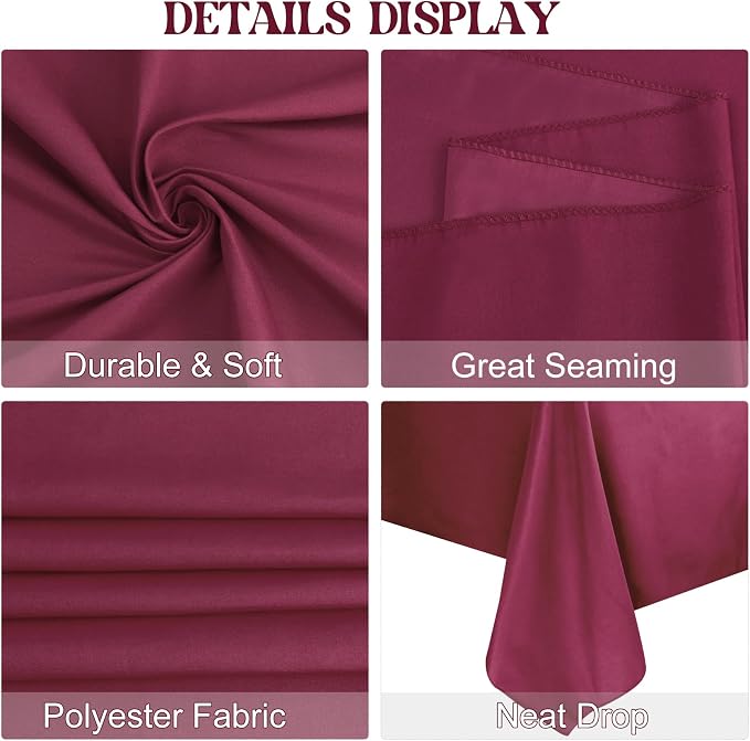 4 Pack Rectangle Tablecloth 60x102 Inch Burgundy Washable Polyester Table Cover for Wedding Dining Table Buffet Parties Banquet Decoration（Burgundy）