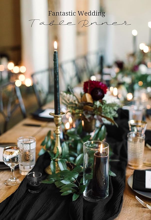 10 Pack Black Cheesecloth Table Runner 17x108 Inch Semi Sheer Boho Gauze Cheese Cloth Table Runners, for Wedding Bridal Shower Birthday Party Home Decor Garden Farmhouse