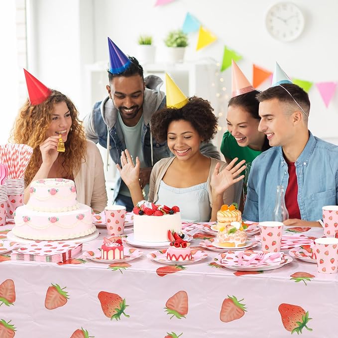 Funnymoom 452 Pcs Strawberry Party Supplies for 50 Guests, Strawberry Paper Plates Napkins Cups Tablecloth Cutlery Straws for Berry First Birthday Baby Shower Party Decorations