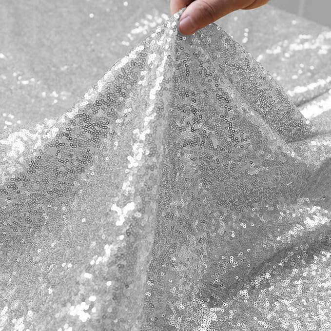 JYFLZQ Silver Sequin Table Runner 12"x108" Pack of 10 Glitter Sequin Fabric Table Linens - Sparkly Runners for Wedding & Birthday Party Decor