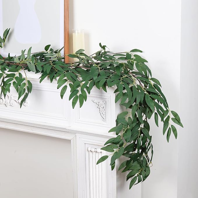 RECUTMS Artificial Willow Leaves Vine Twigs 2Pcs 5.9Ft Fake Hanging Ivy Plants Silk Green Leaf Rattan Garland Greenery Decor for Indoor Outdoor Home Wedding Arch Jungle Beach Birthday Party Garden
