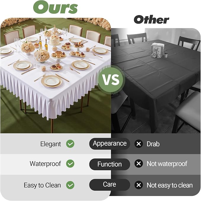 Shillance 54x54 Inch White Spandex Square Tablecloth 2 Pack,Wrinkle Free White Fitted Table Cloth for Square Tables,Washable Pleated Table Cover for Wedding Birthday Cocktail Party Buffet Dinner