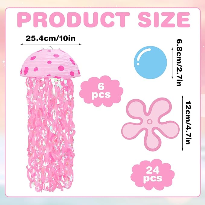 Whaline 30 Pcs 10 Inch Cartoon Sponge Themed Birthday Party Decoration Jellyfish Hanging Paper Lanterns with Tassel Hanging Swirls Ornament for Summer Mermaid Ocean Under The Sea Party Home Classroom