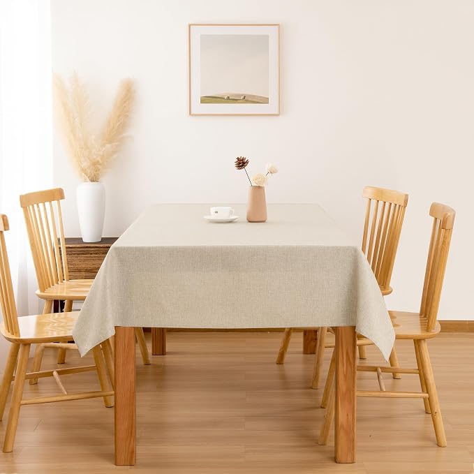 Hiasan 2 Pack Faux Linen Rectangle Tablecloth - Wrinkle and Stain Resistant Washable Table Cloth for Kitchen Dining Room Holiday Table Cover for Party Dinner, Beige, 54 x 120 Inch