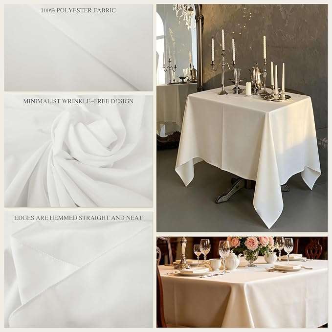 WIGENIUS 10 Pack Ivory Table Cloth Rectangle Tablecloths 60X102 Inch,Polyester Table Cloth for 6 Foot Rectangle Tables,Wrinkle Resistant Washable Fabric Table Covers for Party,Wedding Banquet
