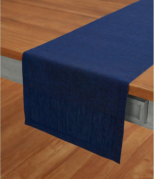Solino Home Linen Royal Blue Table Runner 132 Inches Long - Athena, 100% Pure Linen Dining Table Runner 14 x 132 Inch for Mothers Day