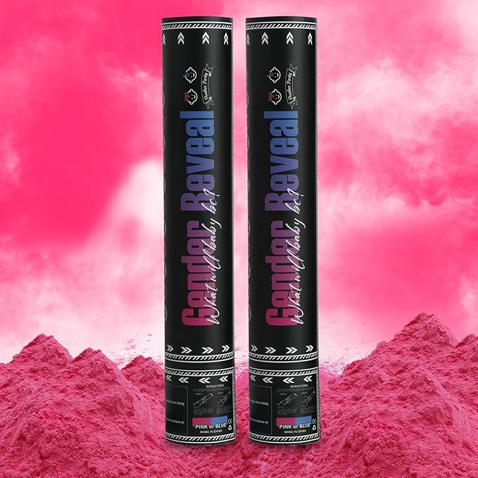 Girl Gender Reval Powder Cannon Pink, DOUKEE Pink Powder Only Smoke Cannon Smoke Popper for Gender Reveal, Baby Shower Party, 2PK