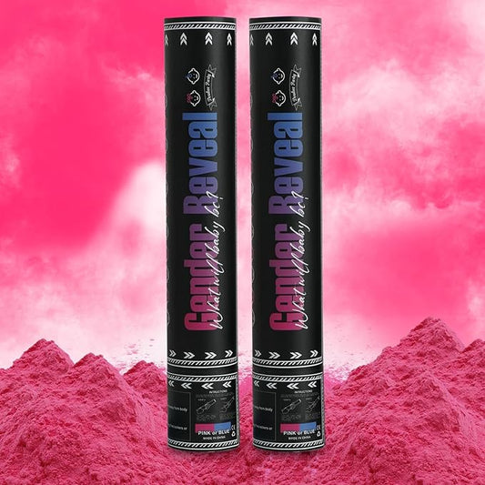 Girl Gender Reval Powder Cannon Pink, DOUKEE Pink Powder Only Smoke Cannon Smoke Popper for Gender Reveal, Baby Shower Party, 2PK