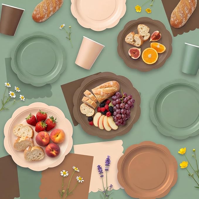 Ceenna 390 Pcs Woodland Baby Shower Decoration for 48 Guests, Sage Green and Brown Paper Plates Napkins Cups Tablecloth Cutlery Forest Tableware Utensil for Safari Jungle Neutral Camo Birthday Wedding