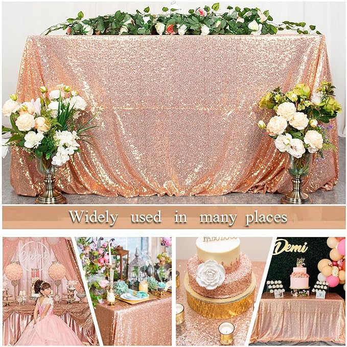 ShiDianYi Sequin Tablecloth 60x102-Inch,Rose Gold Tablecloth Elegant Shimmer Tablecloth for Parties Wedding Tablecloth Square Table Linens, Sparkly Table Cloth/Overlay