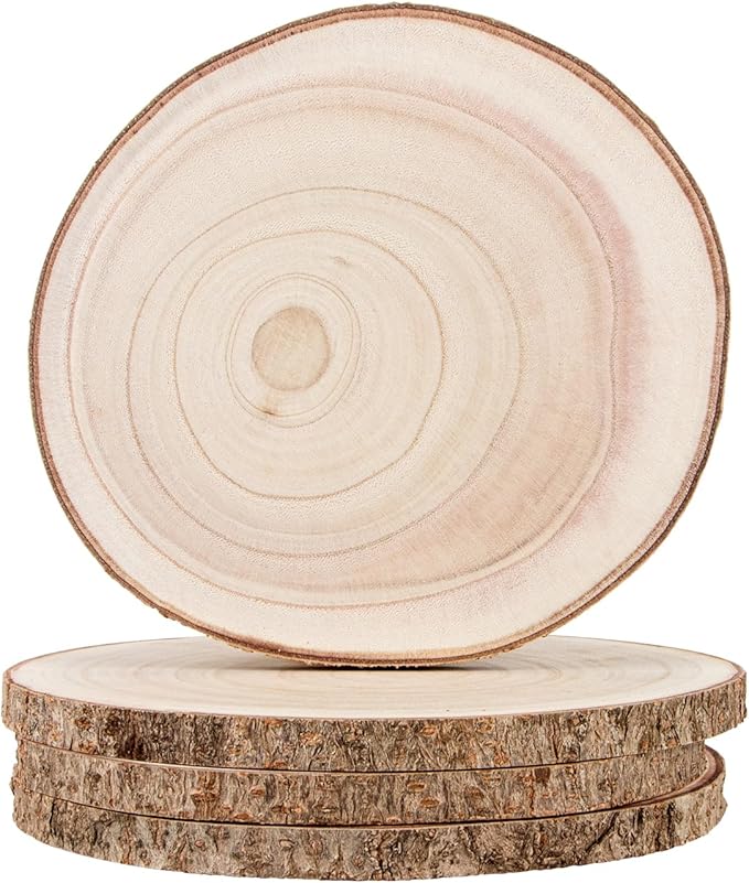 Maputune 4 Pcs 7-8 inches Large Unfinished Wood Slices for Centerpieces, Natural Rustic Wooden Plate for DIY Craft, Round Wood Chips for Table Signage Painting Wedding Party Christmas Decor