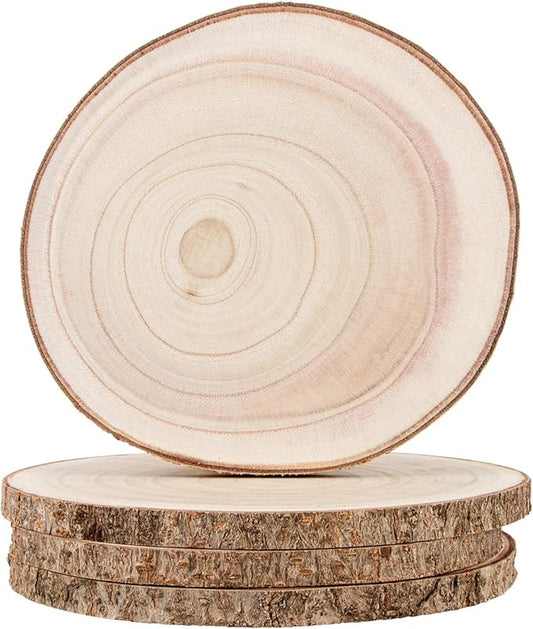 Maputune 4 Pcs 7-8 inches Large Unfinished Wood Slices for Centerpieces, Natural Rustic Wooden Plate for DIY Craft, Round Wood Chips for Table Signage Painting Wedding Party Christmas Decor