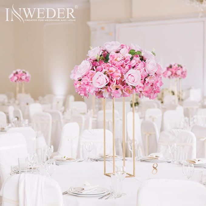 Pink Flowers Balls for Centerpieces: 2 PCS 15.7" Diam Flower Centerpieces for Tables in Wedding Reception Decorations Arrangement for Party Celebration Planners