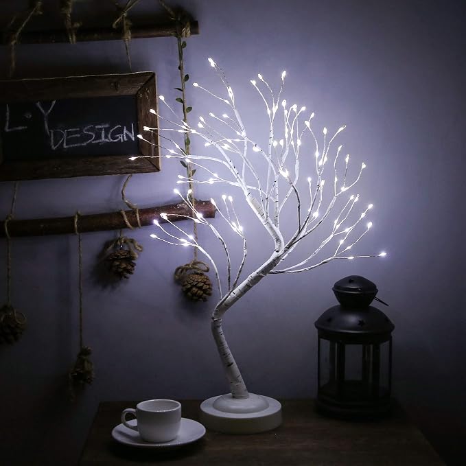 20'' LED Birch Tree Light,108L Bonsai Tree Lamp,Fairy Light Tree with 8 Modes & 6 Hrs Timer,Artificial Tree with Lights USB & Battery Operated,Lighted Tree Indoor for Room Decoration(White Glow) Glow