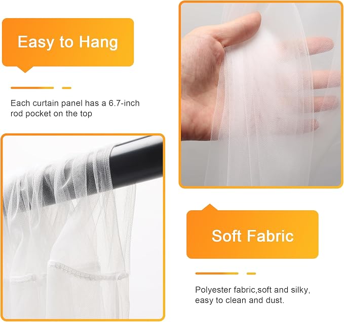 Fomcet Tulle Curtains with Lights String Ivory 20FT X 10FT Sheer Backdrop Curtains for Parties Wedding Baby Shower Photo Shoot Decorations (4 Panels 5x10FT)