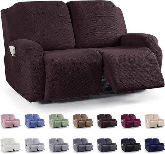 KinCam Recliner Covers, Stretch Reclining Chair Covers, Recliner Sofa Slipcovers Stripe Jacquard Recliner Couch Covers Furniture Protector Covers for Pet Kid (2XL Seater, Dark Coffee)