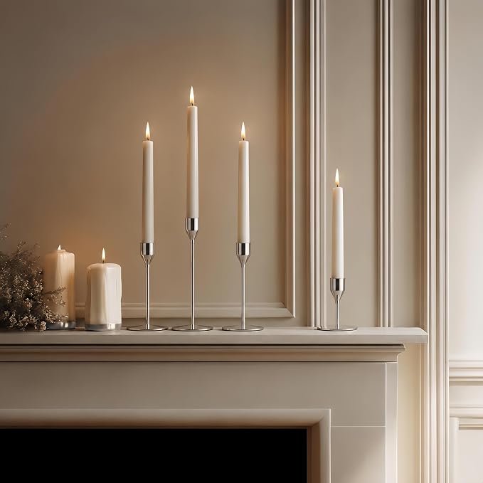 Silver Taper Candle Holders for Wedding Table Centerpiece,Tall Taper Candlestick Holders Bulk Set of 6,Metal Candle Stick Holders for Dinning or Mantel Centerpiece,Party Home Decor