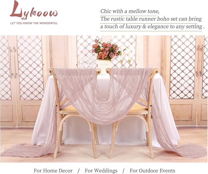 15 Packs Cheesecloth Table Runner Dusty Pink,10 Ft Rustic Gauze Boho Wedding Table Runner Decoration, Wedding Table Decor Table Cloth for Wedding Party Bridal Shower Table,21.5x120in