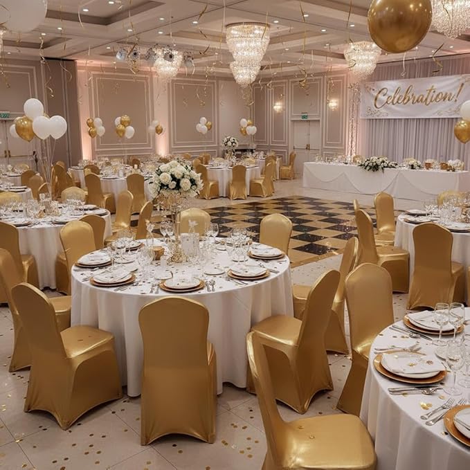 2pcs Stretch Polyester Spandex Dining Chair Cover Covers Slipcovers for Wedding Banquet Party (Metallic Gold, 2)