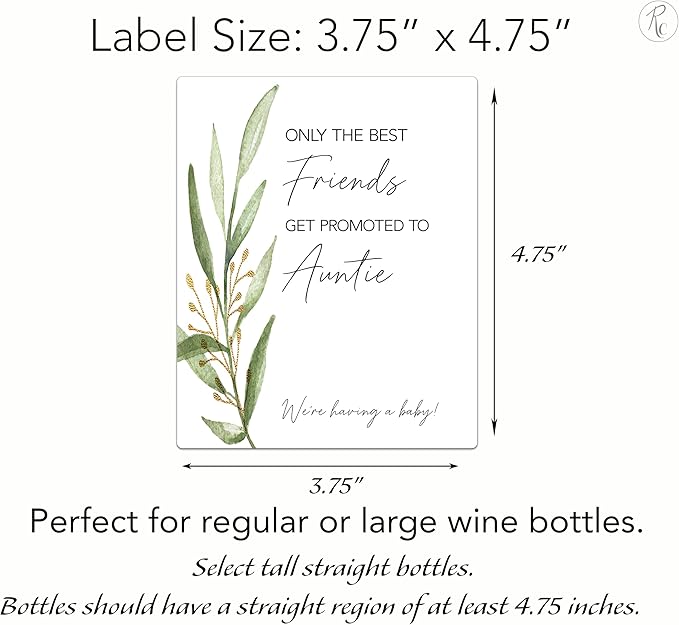 FAMILY & FRIENDS Pregnancy Announcement Wine Labels ● SET of 6 ● 2 Best SISTERS + 4 Best FRIENDS Get Promoted to AUNTIE Label, Baby Reveal Card alternative, Waterproof (Greenery)