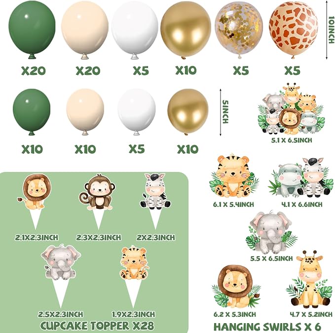 Safari Baby Shower Decorations,262pcs Wild Birthday Decorations Jungle Baby Shower Decorations Plates and Napkin Cups Backdrop Banner Tablecloth Balloons Garland Boxes,Serves 20