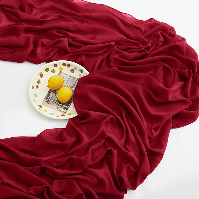 Horbaunal 2 Pack Burgundy Chiffon Table Runners 10FT Sheer Chiffon Runner 29x120 Inches Romantic Boho Rustic Table Runner for Wedding Party Bridal Baby Shower Table Decorations
