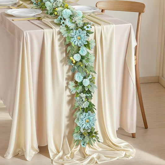 Spring Garland 6FT Hydrangea Flower Garland Faux Greenery Leaf Vine Garlands for Decoration for Spring Indoor Outdoor Garden Farmhouse Porch Wall Wedding Room Home Decor (Blue)