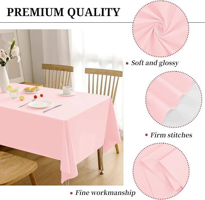 12 Pack Pink Tablecloths for Rectangle Tables 60 x 126 Inch Pink Polyester Tablecloth 8 Foot Rectangle Table Cloth Washable Fabric Table Cover for Party Wedding Banquet Restaurant Events
